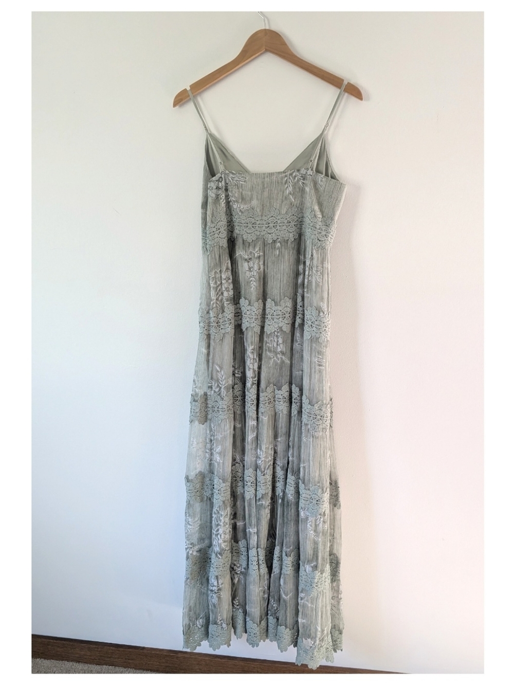 Anthropologie BHLDN Joni Silk Lace Maxi Dress Gown Green - Picture 4 of 11
